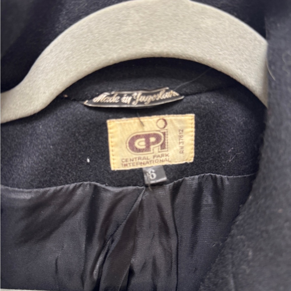 Vintage Central Park International 100% Wool Black Double Breasted Long Coat - Picture 5 of 6